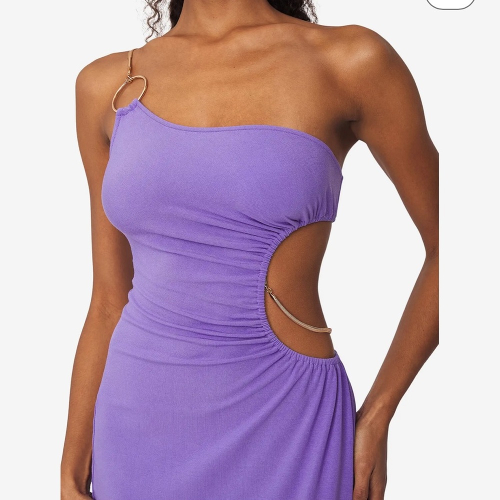 Weworewhat Purple One-Shoulder Cutout Dress